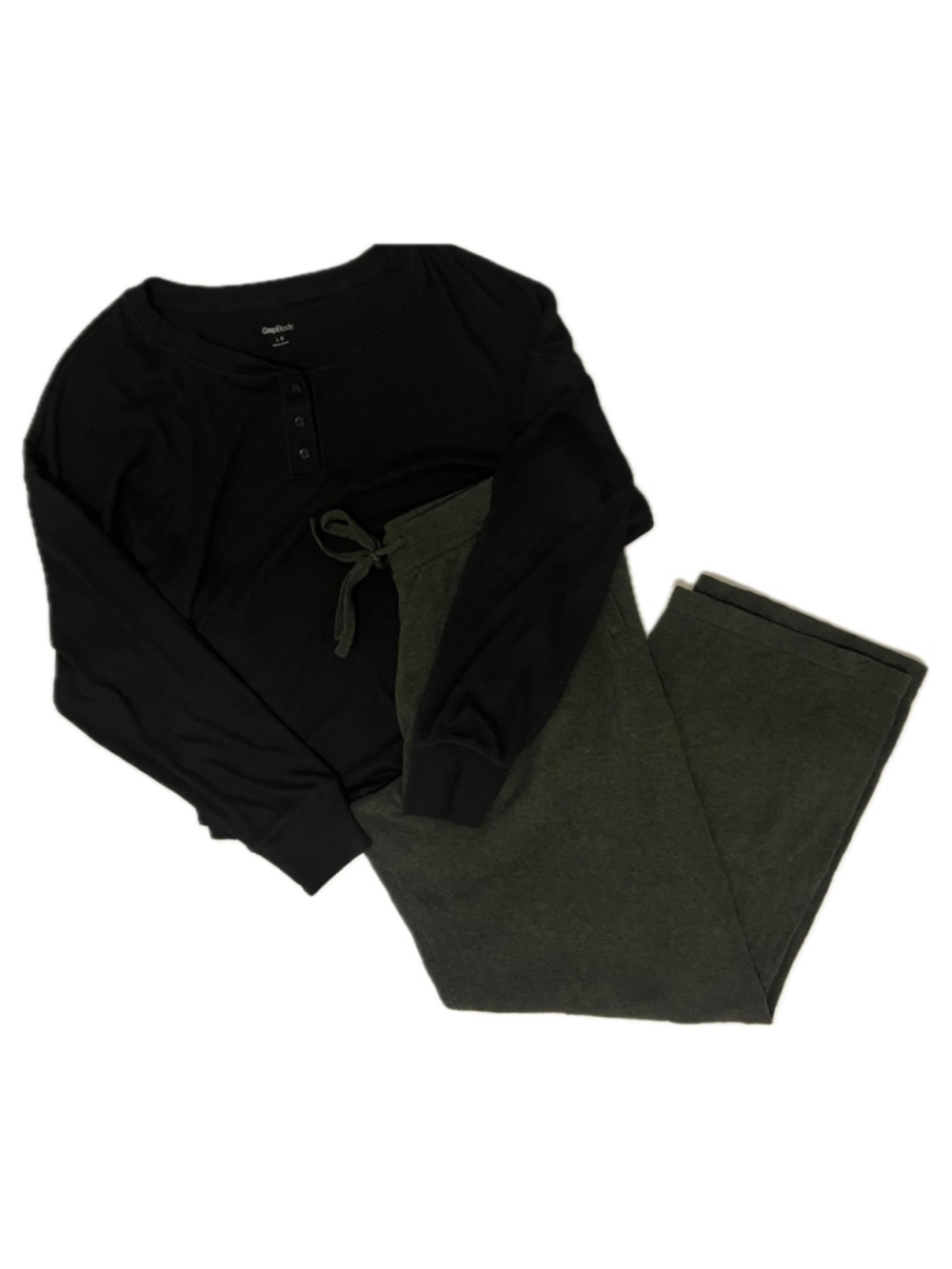 Gap Lounge Set Black Oversized Cropped Henley Top and Olive Wide Leg Joggers